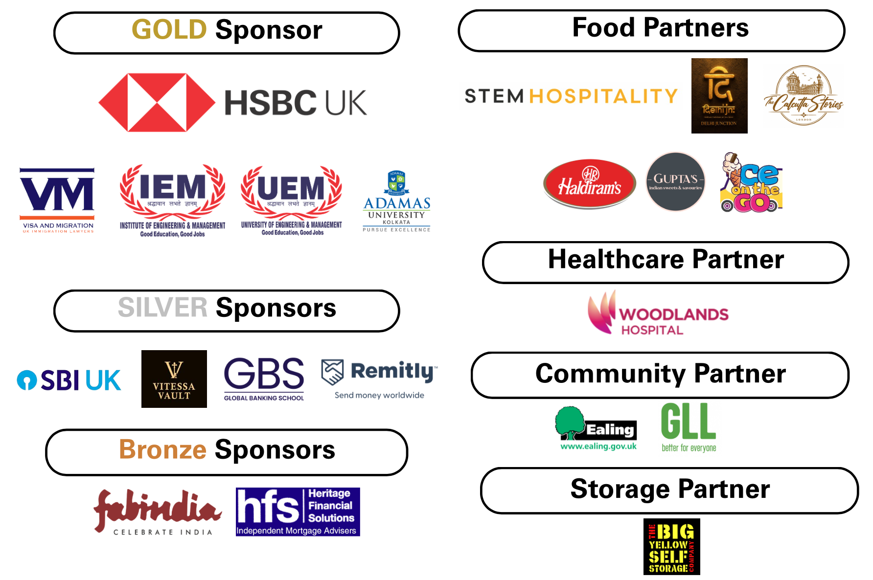 Major Tier Sponsors (HSBC, SBI, Haldirams, Woodlands)
